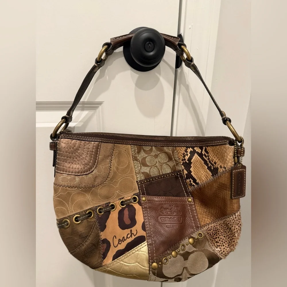 Coach Y2K Patchwork Animal Print Hobo Shoulder Bag Purse - Picture 1 of 7